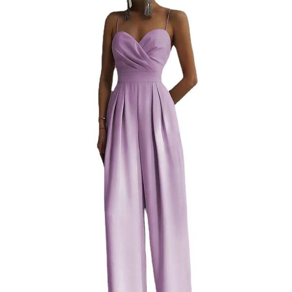 Elegantiškas moteriškas kombinezonas plonomis petnešėlėmis