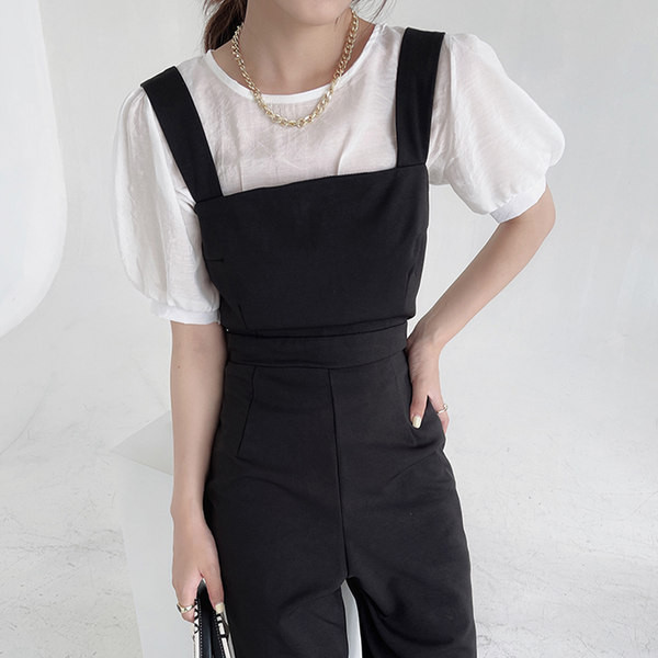 Νέο μοντέλο γυναικεία ολόσωμη φόρμα με τιράντες σε μαύρο χρώμα