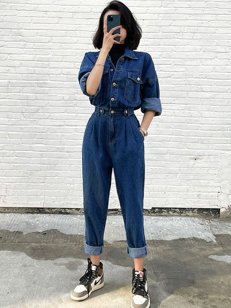 Naiste teksakombinesoon – pikkade varrukate ja nööpidega