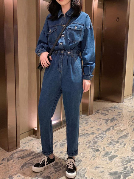 Naiste teksakombinesoon – pikkade varrukate ja nööpidega