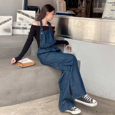 Široki ženski teksas kombinezon plave boje