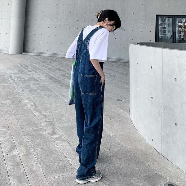 Φαρδιά μοτίβο τζιν ολόσωμη φόρμα με τσέπη για γυναίκες