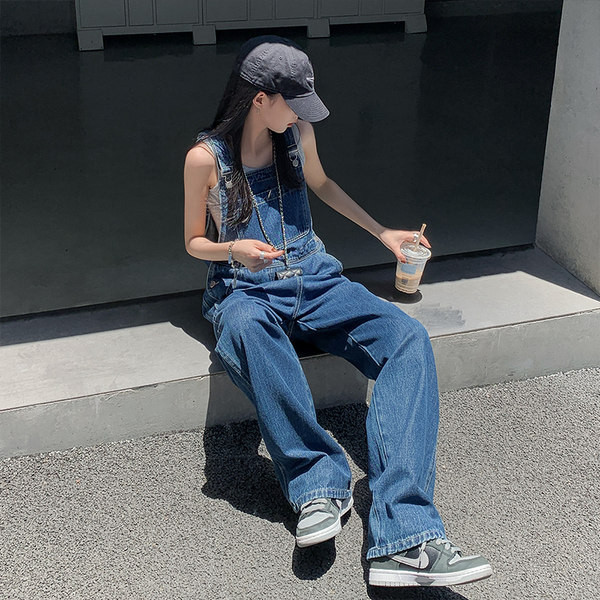 Φαρδιά μοτίβο τζιν ολόσωμη φόρμα με τσέπη για γυναίκες