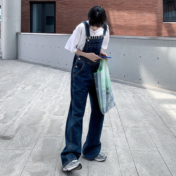 Φαρδιά μοτίβο τζιν ολόσωμη φόρμα με τσέπη για γυναίκες