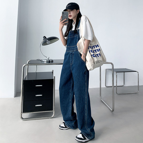 Φαρδιά μοτίβο τζιν ολόσωμη φόρμα με τσέπη για γυναίκες