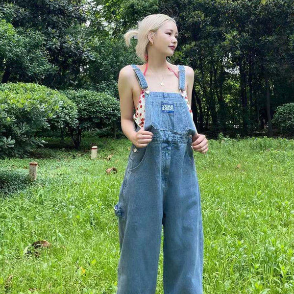 Casual τζιν ολόσωμη φόρμα με φαρδιά πόδια