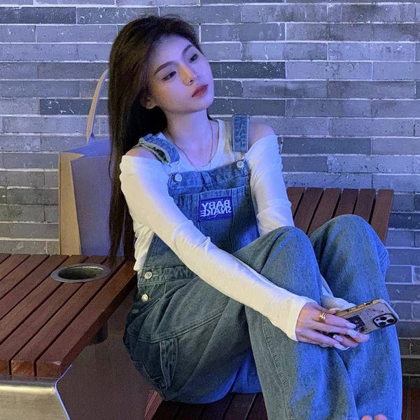 Casual τζιν ολόσωμη φόρμα με φαρδιά πόδια