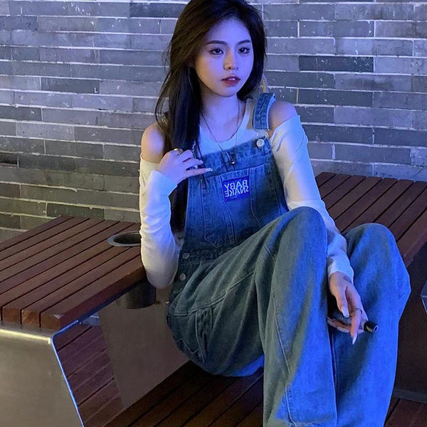 Casual τζιν ολόσωμη φόρμα με φαρδιά πόδια