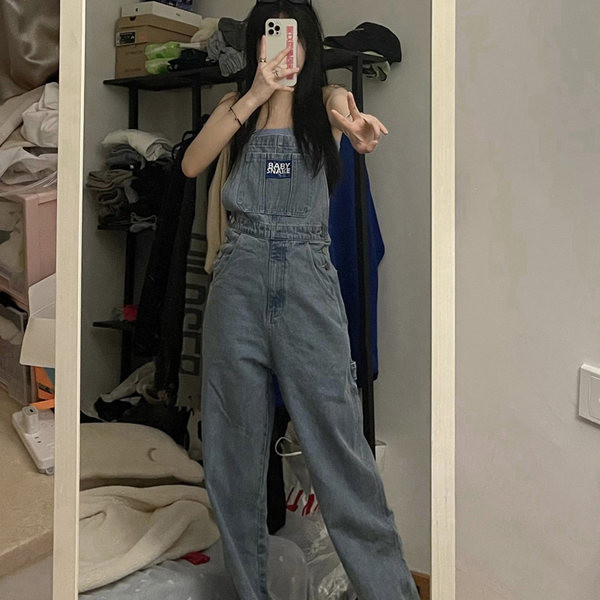 Casual τζιν ολόσωμη φόρμα με φαρδιά πόδια