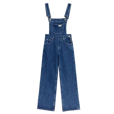 Salopetă de damă din denim de culoare închisă și deschisă