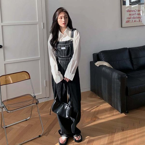 Γυναικεία τζιν ολόσωμη φόρμα με φαρδιά πόδια