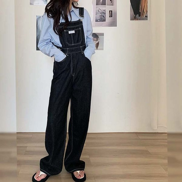 Γυναικεία τζιν ολόσωμη φόρμα με φαρδιά πόδια