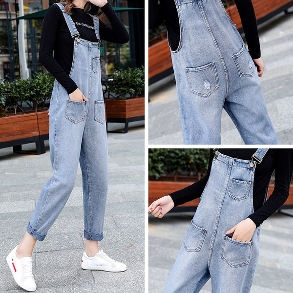 Ρετρό τζιν ολόσωμη φόρμα με τσέπη για γυναίκες