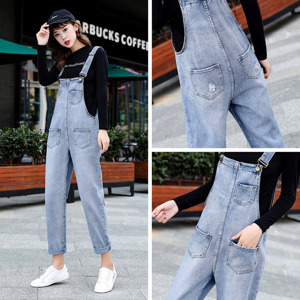 Ρετρό τζιν ολόσωμη φόρμα με τσέπη για γυναίκες