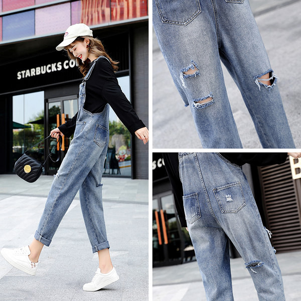 Γυναικεία τζιν ολόσωμη φόρμα με σκισμένα στοιχεία