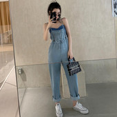 Τζιν φαρδιά ολόσωμη φόρμα με δεσμούς στη μέση