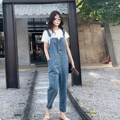 Μοδάτη τζιν ολόσωμη φόρμα με τσέπη και κουμπιά για γυναίκες