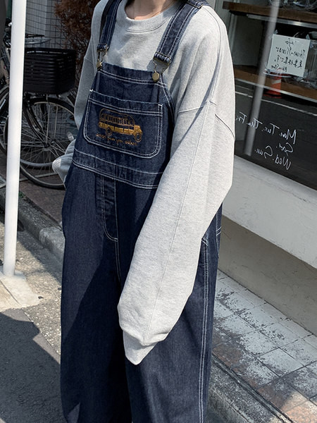 Φαρδιά γυναικεία τζιν ολόσωμη φόρμα - μπλε χρώμα