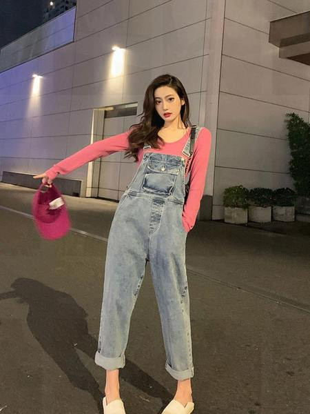 Salopeta casual din denim cu buzunar si talie inalta