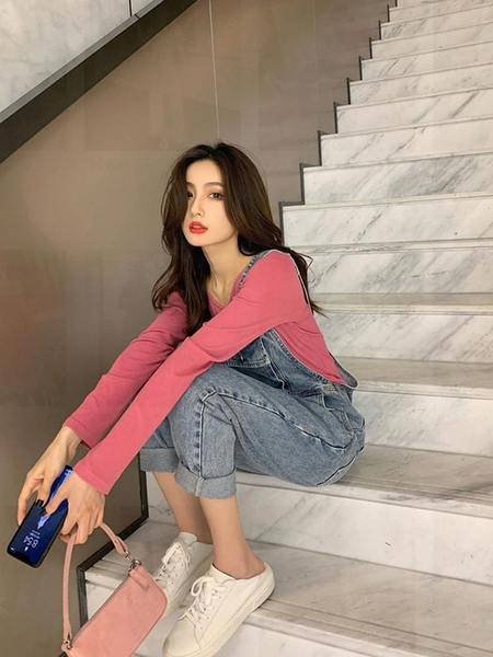 Salopeta casual din denim cu buzunar si talie inalta