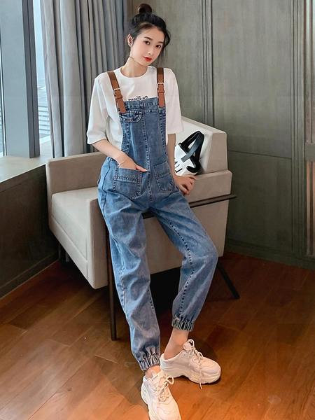 Φαρδιά τζιν ολόσωμη φόρμα με τσέπη