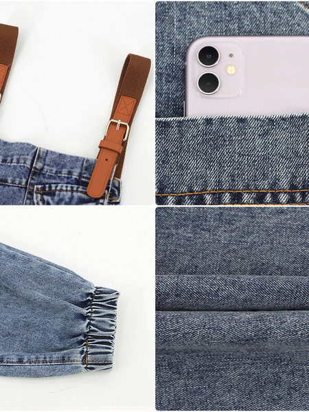 Φαρδιά τζιν ολόσωμη φόρμα με τσέπη