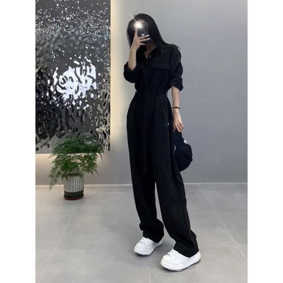 Laia mustriga pikkade varrukatega naiste kombinesoon