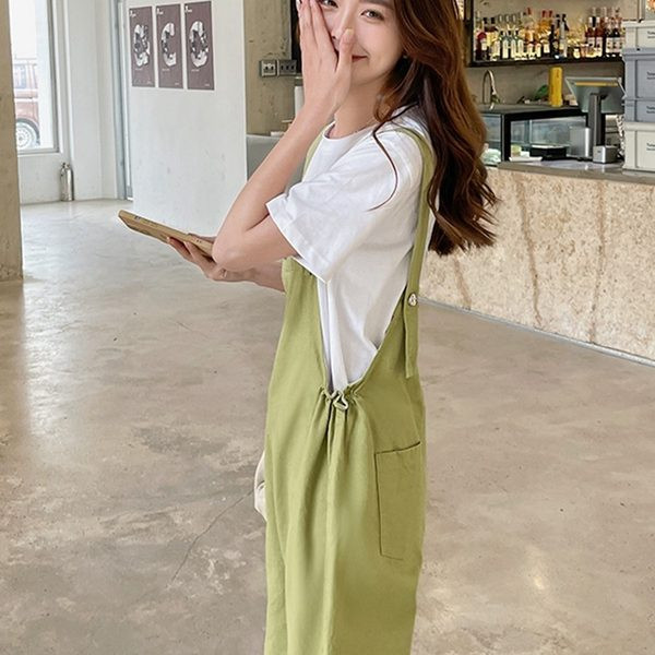 Salopeta larga dama in culoarea verde si bej