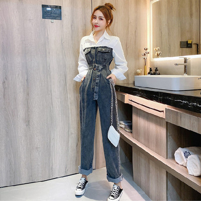 Ženski modni traper kombinezon s remenom oko struka