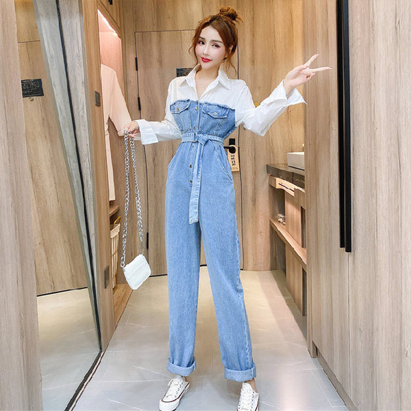 Ženski modni traper kombinezon s remenom oko struka