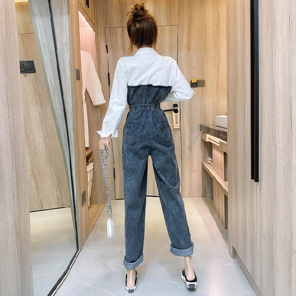 Ženski modni traper kombinezon s remenom oko struka