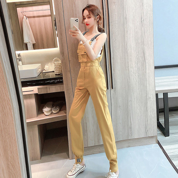 Νέο μοντέλο γυναικεία ολόσωμη φόρμα με τσέπη - μαύρο και κίτρινο χρώμα