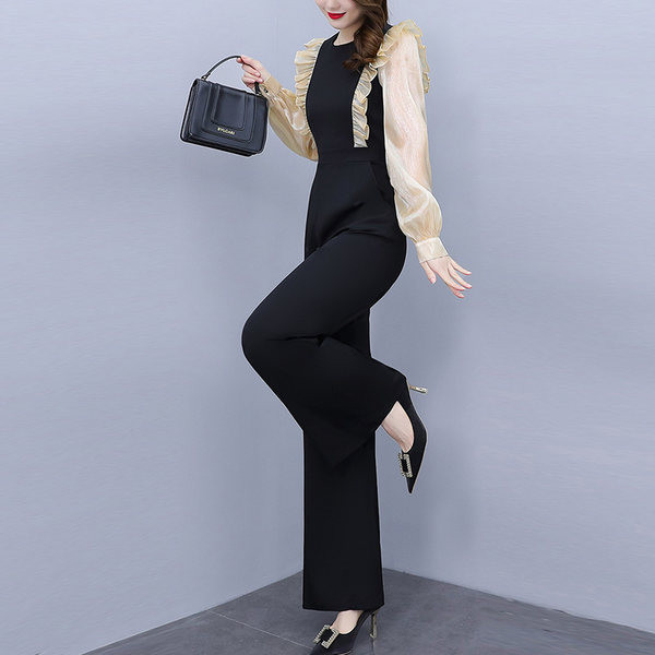 Naiste kõrge vöökohaga lai puhvis varrukatega trikoo