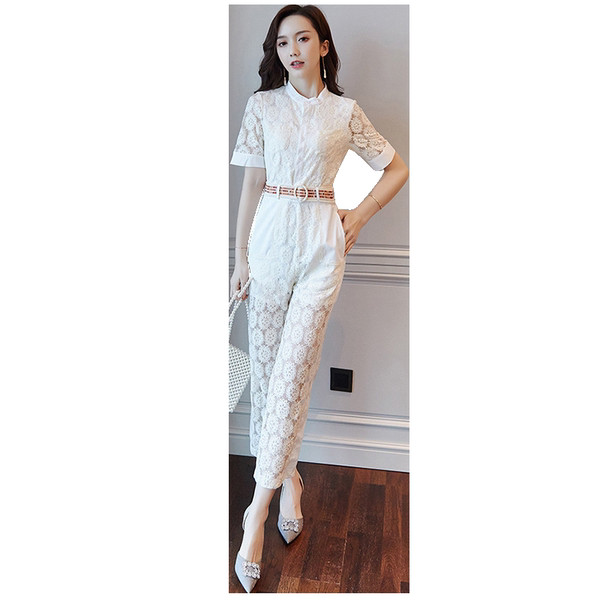 Μοντέρνα δαντέλα ολόσωμη φόρμα με μανίκια 3/4 και κούμπωμα με κουμπί για γυναίκες