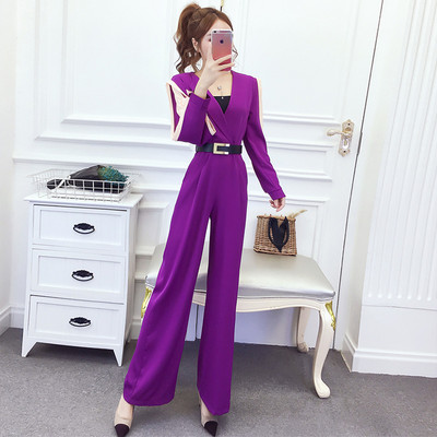 Elegantne terava kaelusega naiste kombinesoon - musta ja lillat värvi