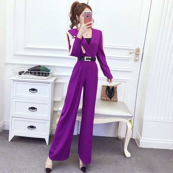 Elegantne terava kaelusega naiste kombinesoon - musta ja lillat värvi