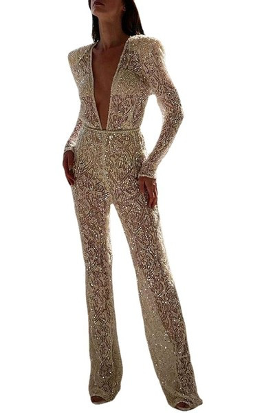 Elegantiškas kombinezonas su V formos iškirpte