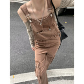 Ležerni ženski traper kombinezon s džepovima sa strane