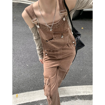 Ležerni ženski traper kombinezon s džepovima sa strane