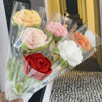 1 бр. плетени цветя, рози, лалета, букет от фалшиви цветя, сватбена украса, ръчно тъкана декорация на домашна маса, креативен букет за плетене