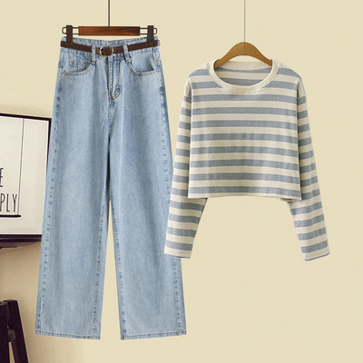 Set de dama din doua piese - pantaloni largi cu o bluza cu dungi