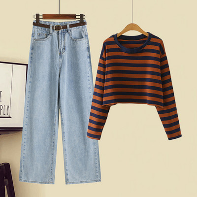 Set de dama din doua piese - pantaloni largi cu o bluza cu dungi