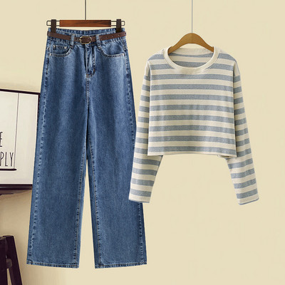 Set de dama din doua piese - pantaloni largi cu o bluza cu dungi