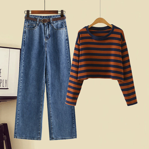 Set de dama din doua piese - pantaloni largi cu o bluza cu dungi