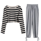 Casual σετ  - ριγέ μπλούζα με παντελόνι