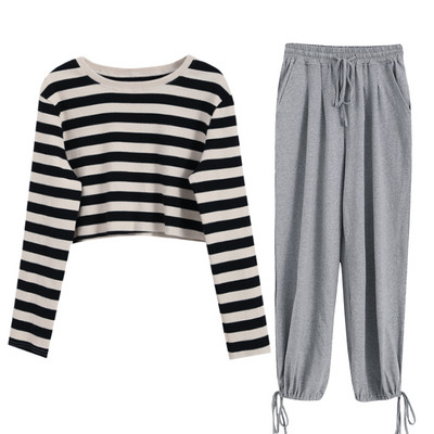 Casual σετ  - ριγέ μπλούζα με παντελόνι