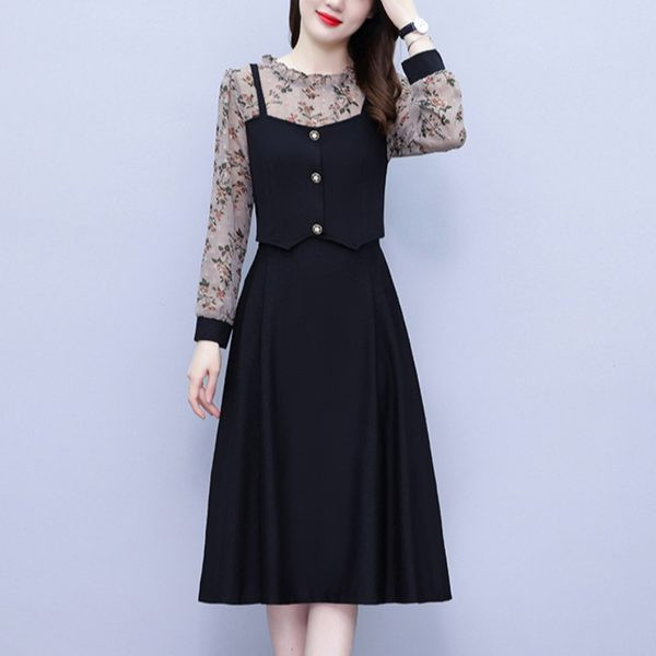 Ženski komplet dvodijelna haljina i bluza sa cvjetnim motivima