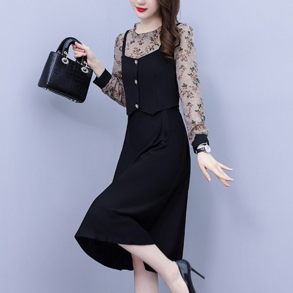 Ženski komplet dvodijelna haljina i bluza sa cvjetnim motivima