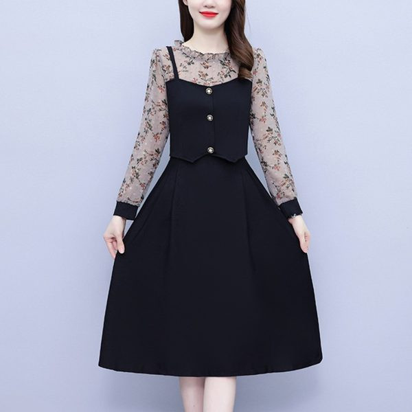 Ženski komplet dvodijelna haljina i bluza sa cvjetnim motivima