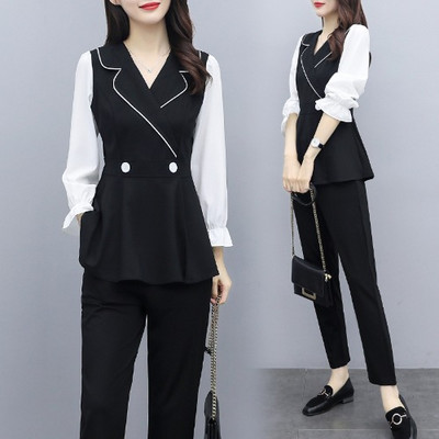 Γυναικείο μονόχρωμο κομψό σετ σε δύο μέρη